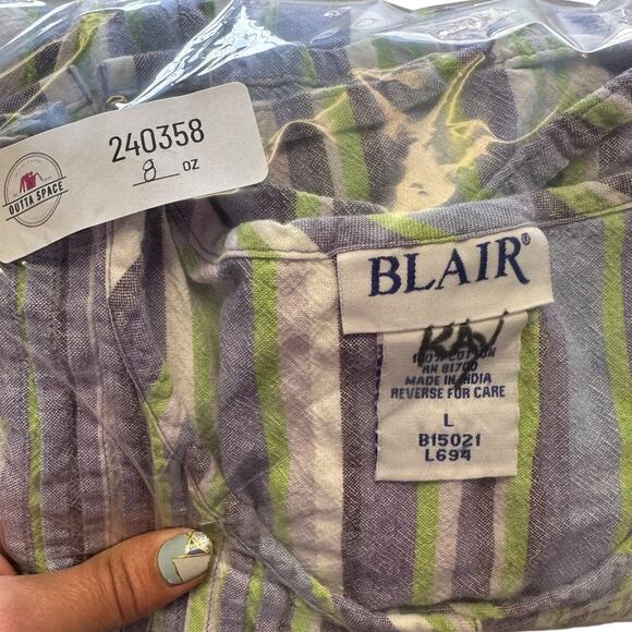 Vintage Blair Striped 3/4 Sleeve Button Up Blouse - Picture 6 of 6